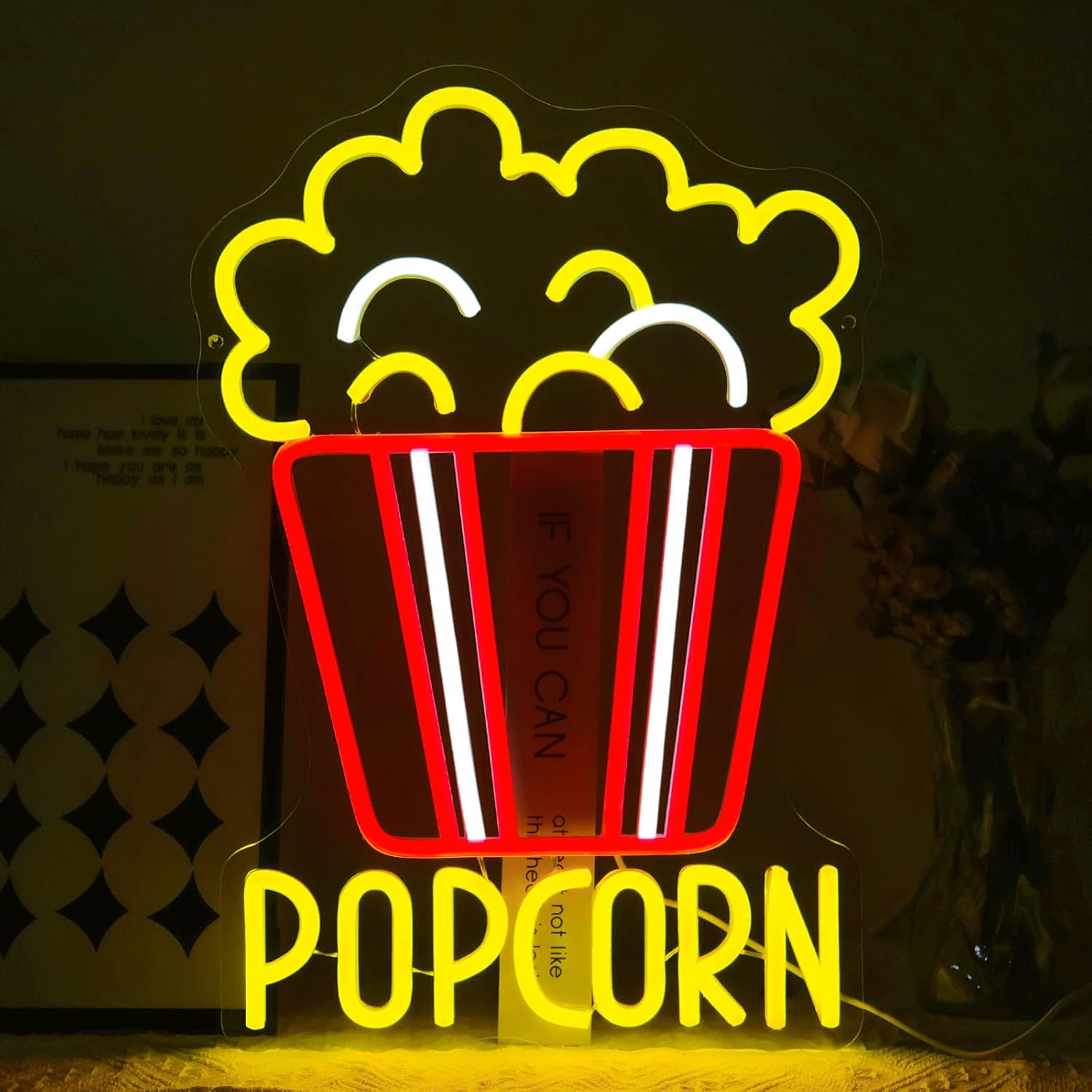 Home Cinema Wall Lights - Bright Popcorn Bucket LED Neon Sign