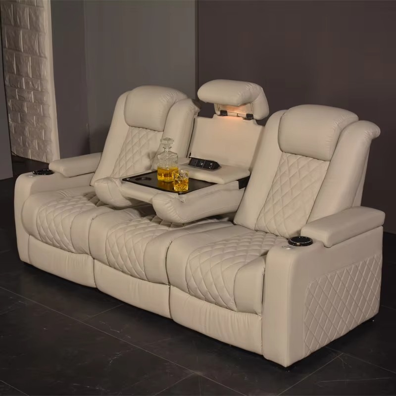 Home Cinema Interiors - White Color 3seater Electric Cinema Sofa