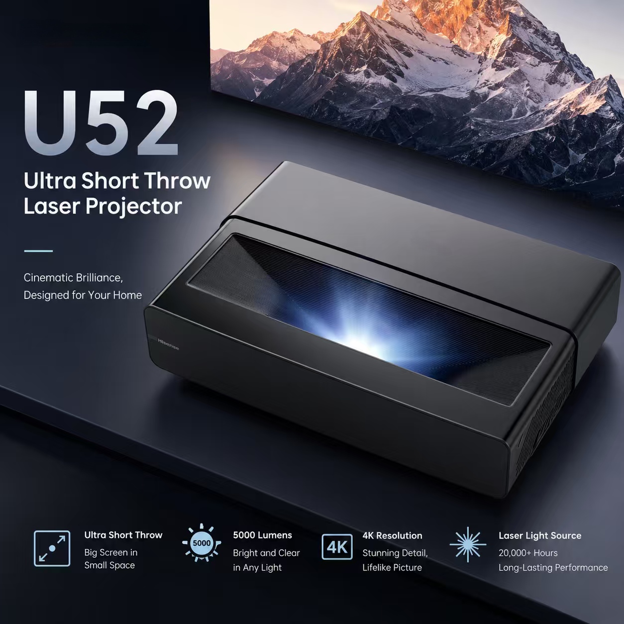 U52 4K DLP Projector 5300 Lume - Home Cinema Ultra Short Throw Projector 评论和价格