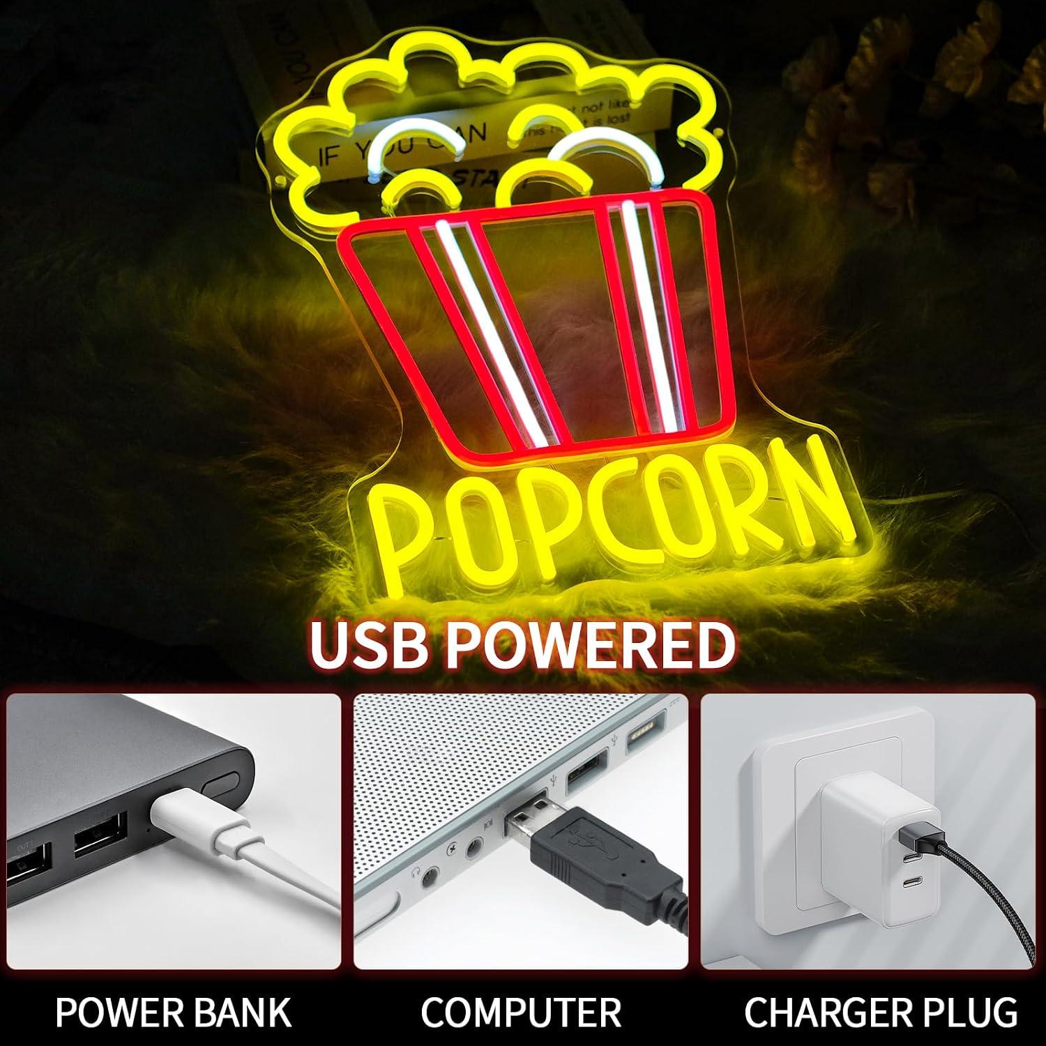 Popcorn Bucket Neon Sign USB D - Home Cinema Wall Lights 评论和价格