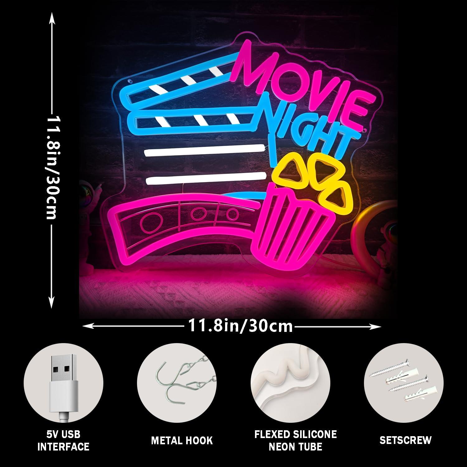 Movie Night Neon Sign USB Dimm - Home Cinema Wall Lights 评论和价格
