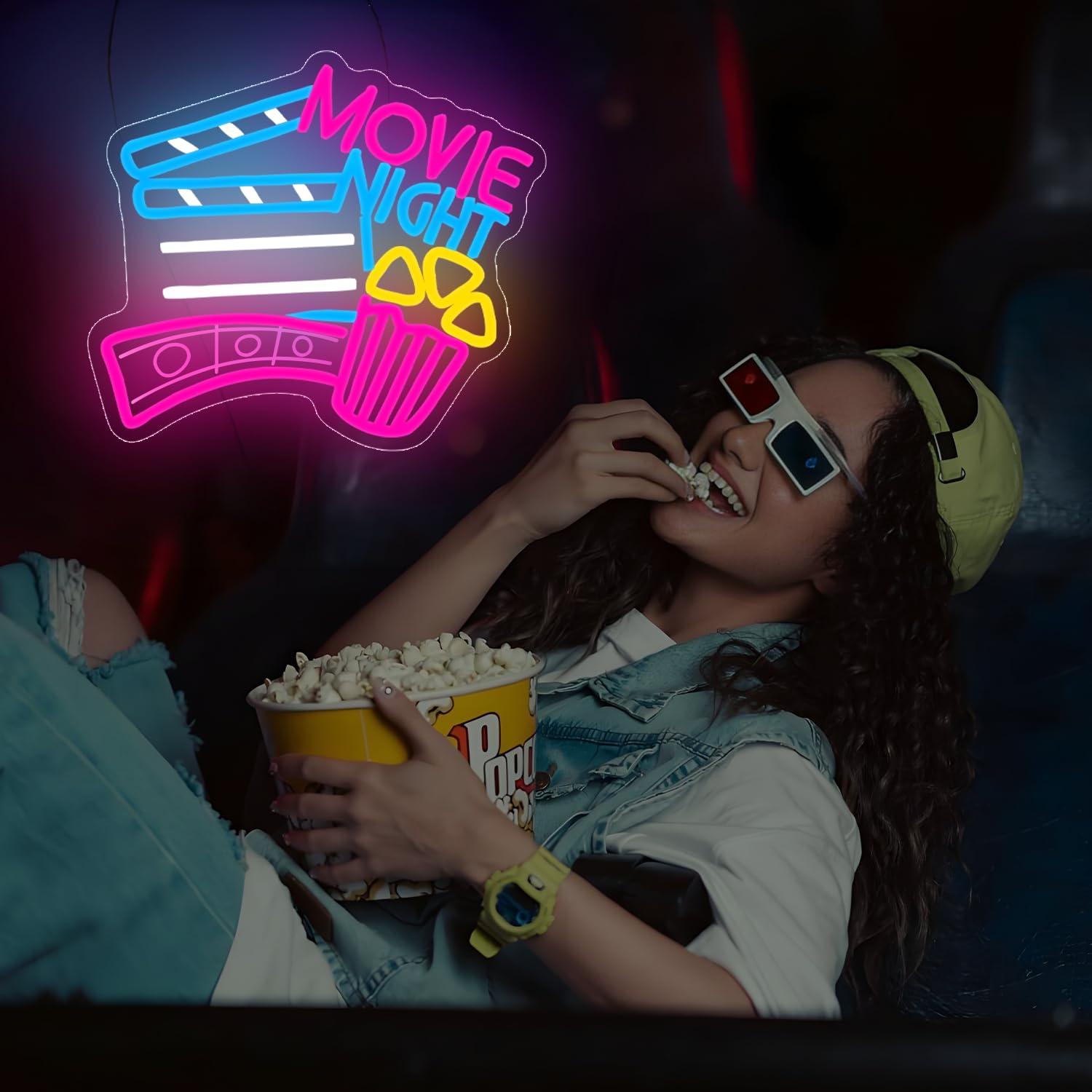 Movie Night Neon Sign USB Dimm - Home Cinema Wall Lights 评论和价格