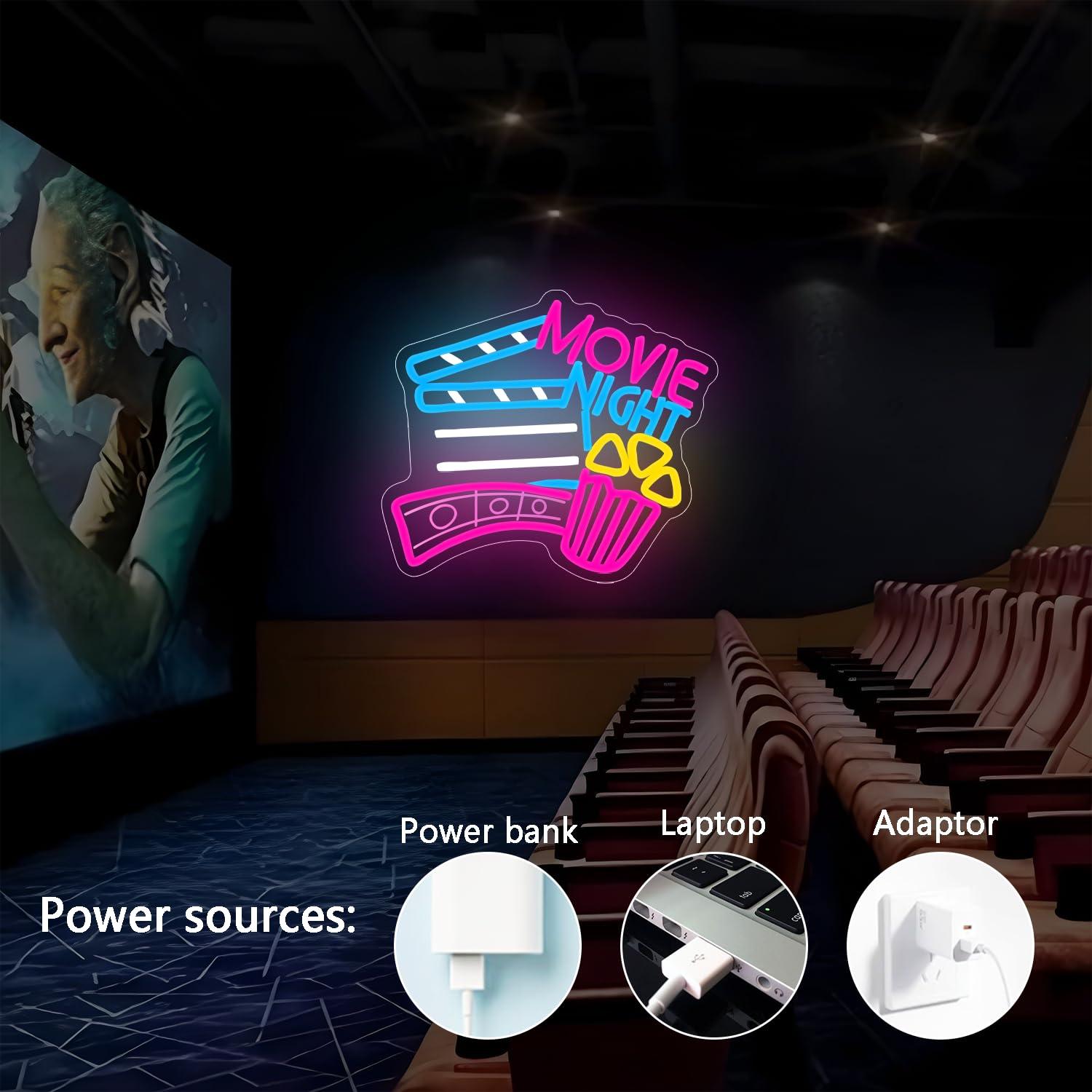 Movie Night Neon Sign USB Dimm - Home Cinema Wall Lights 评论和价格