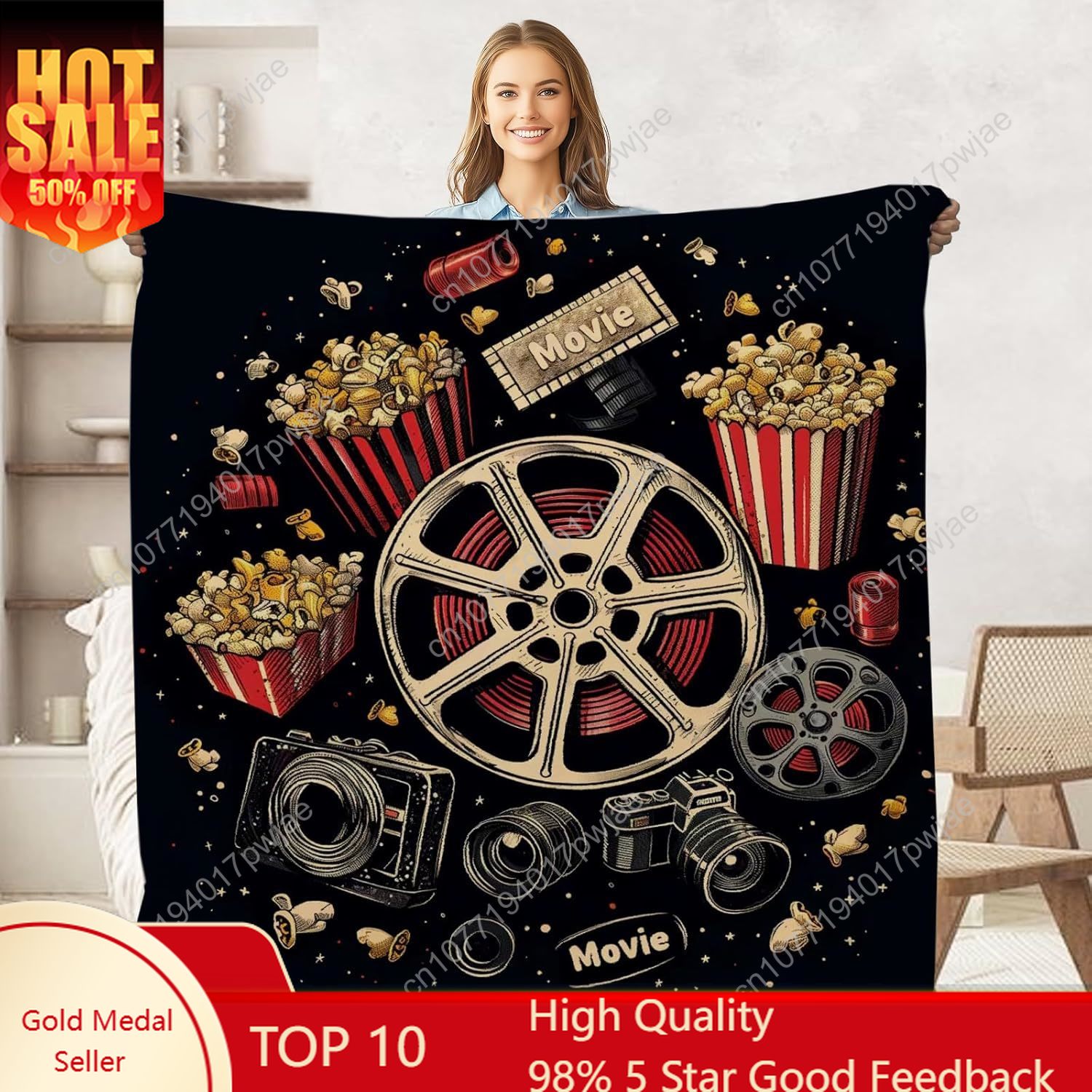 Movie Ticket Popcorn Throw Bla - Home Cinema Kids 评论和价格