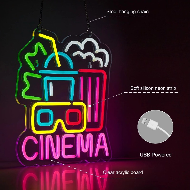 Cinema Neon Sign,Movie Time Ni - Home Cinema Wall Lights 评论和价格