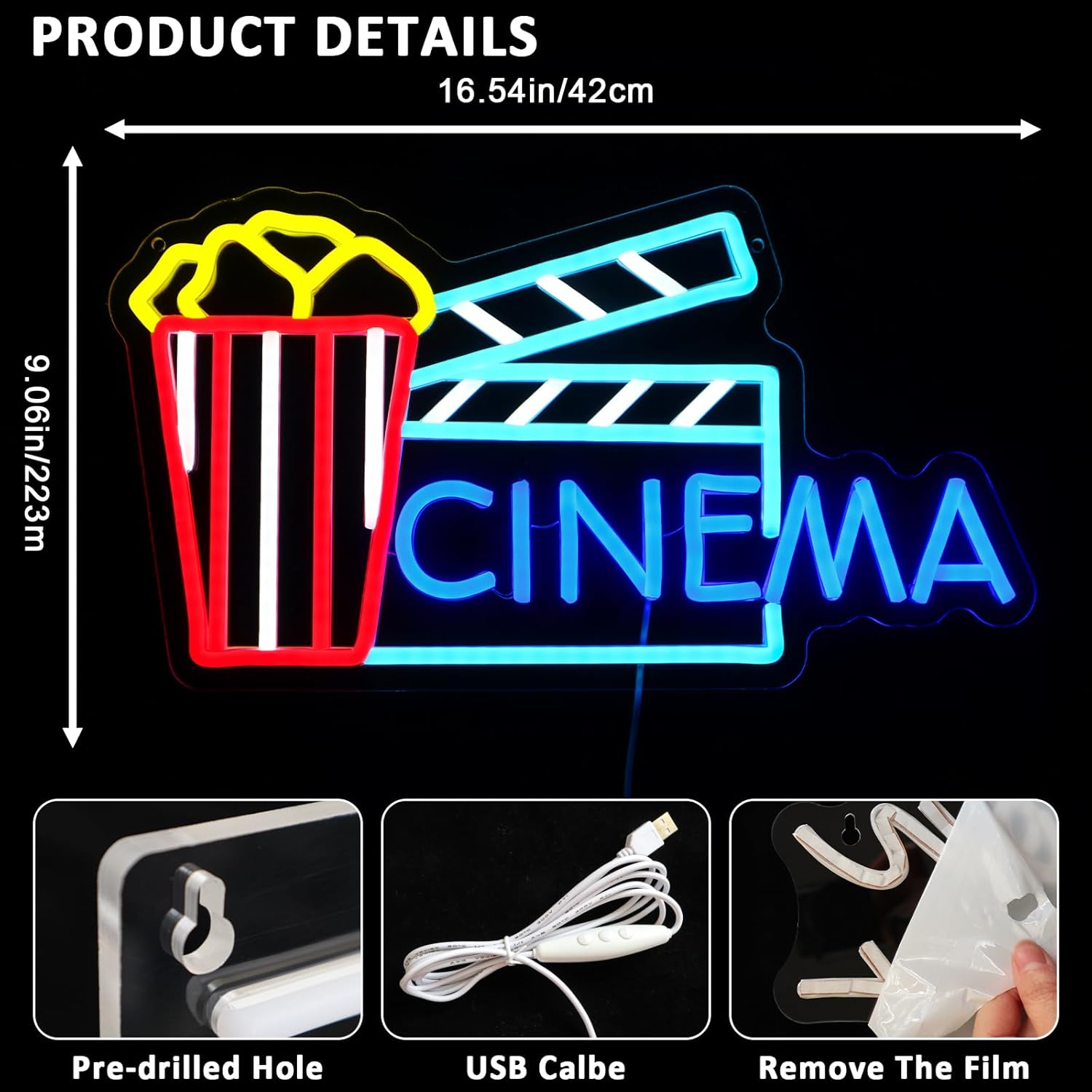 Cinema Neon Sign Art Wall Ligh - Home Cinema Wall Lights 评论和价格